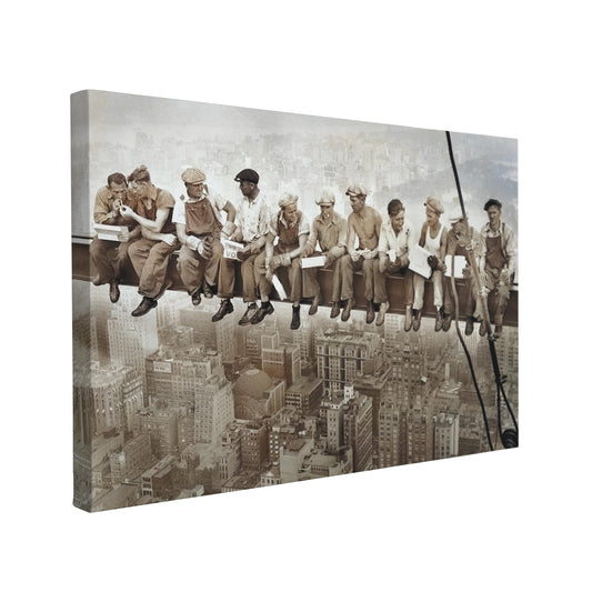 Everyday Designs Whelhung - Lunch atop a Skyscraper Black and White - Canvas Wall Art Decor Print (20 x 30 Inches) Innovative Instant Hanging System