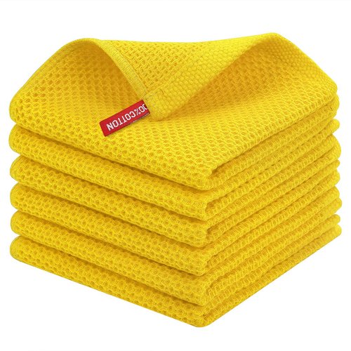 Homaxy 100% Cotton Waffle Weave Kitchen Dish Towels, Ultra Soft Absorbent Quick Drying Cleaning Towel, 13 x 28 Inches, 6-Pack, Yellow