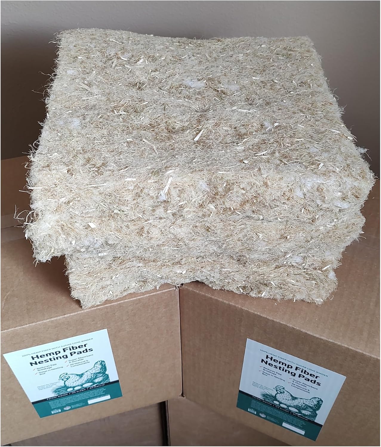 Naturally Grown US Hemp Fiber Chicken Nesting Pads - Super Absorbent & Sustainable | 12"x12" (10 Pack)