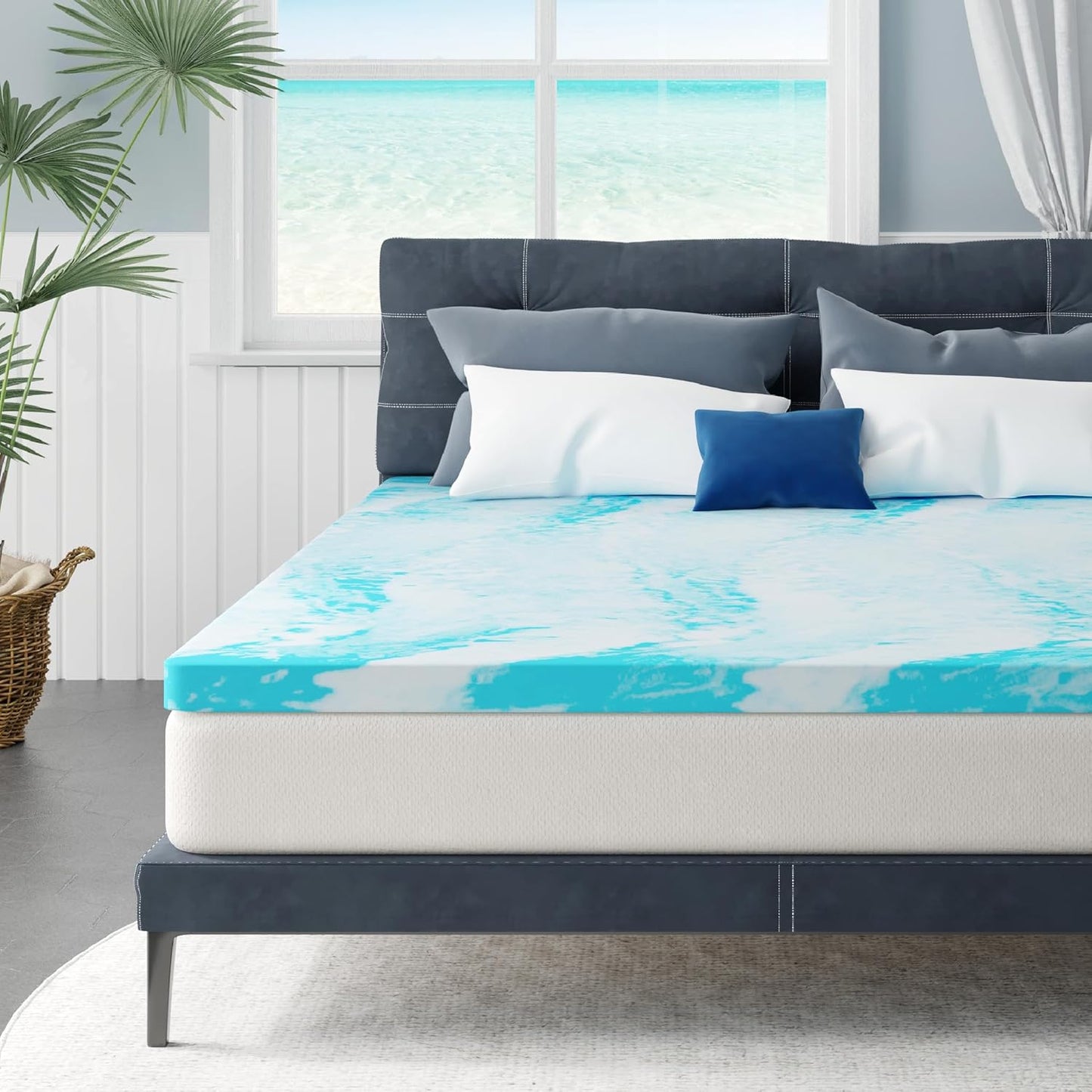 MLILY Twin Mattress Topper - 3 Inch Gel-Infused Memory Foam Cooling Pad | CertiPUR-US Certified, 38”x75”, Blue