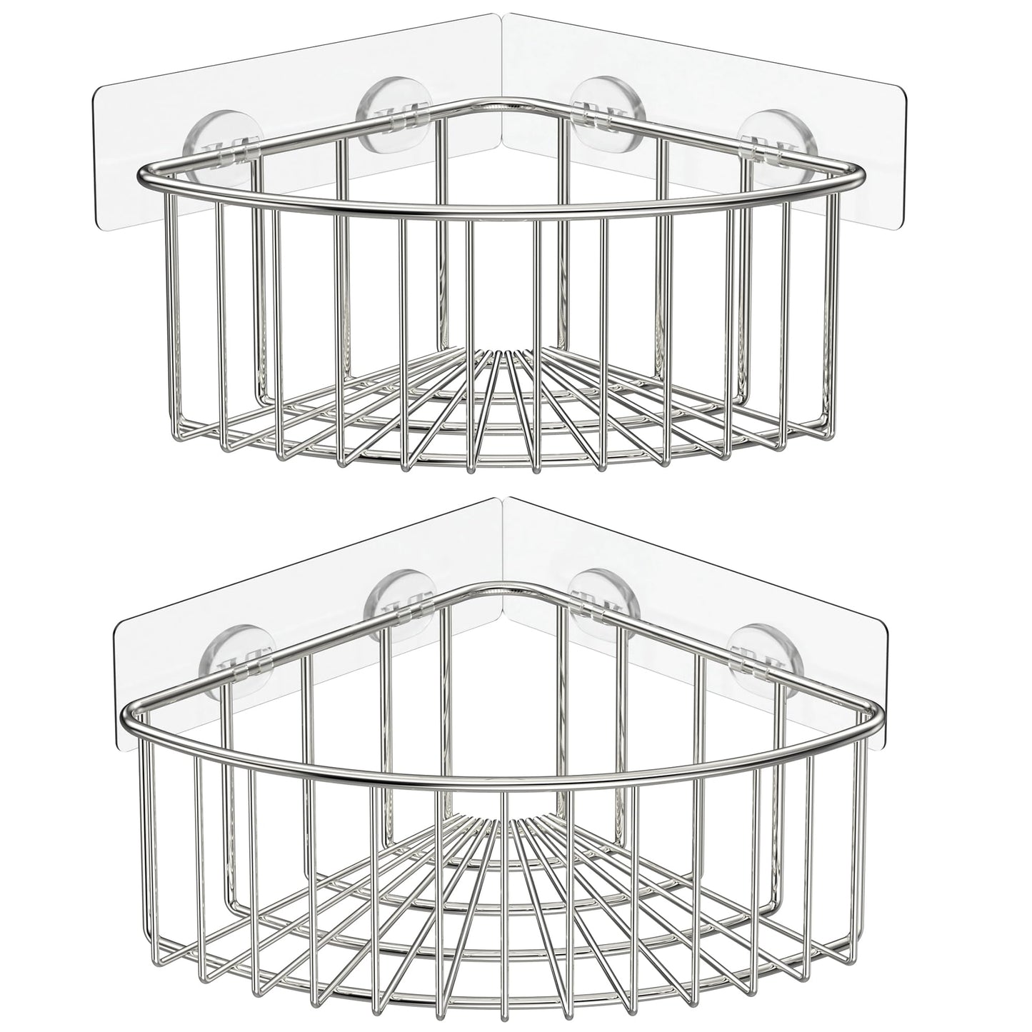 SMARTAKE 2-Pack Corner Shower Caddy Deep Basket Design, SUS304 Stainless Steel, Wall Mounted Bathroom Shelf with Adhesive, Storage Organizer for Toilet, Dorm and Kitchen (Silver)