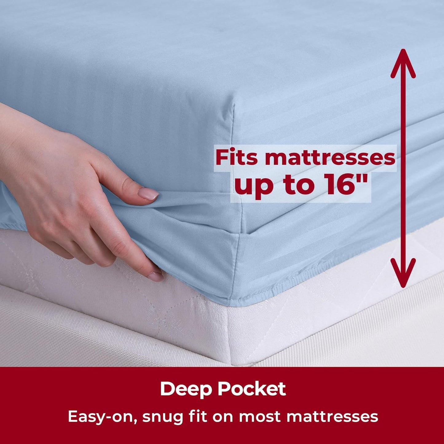 Mellanni Twin XL Sheets Set - 3 PC Luxury Bedding | Extra Soft, Cooling, Wrinkle-Resistant - Striped Light Blue