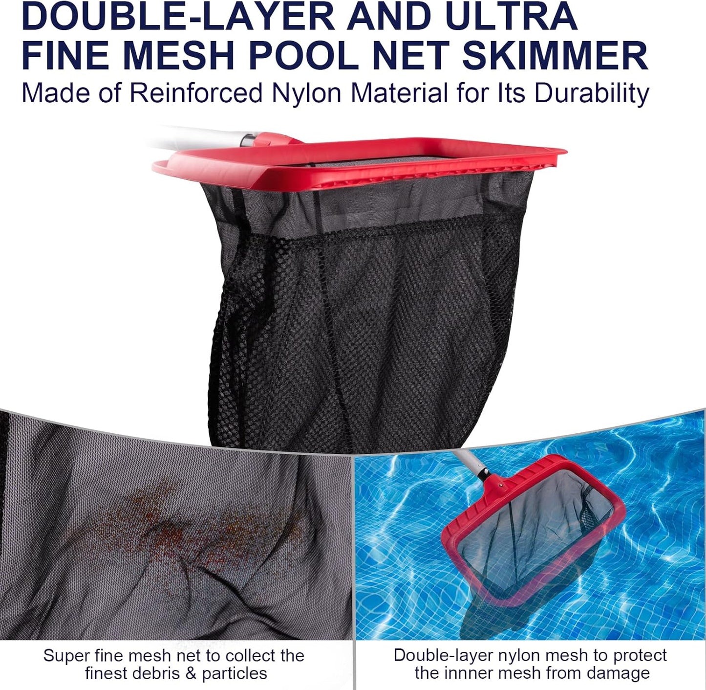 Skiennix Pool Skimmer Net - Upgraded Double-Layer Netting for Efficient Debris Cleaning | Large Capacity
