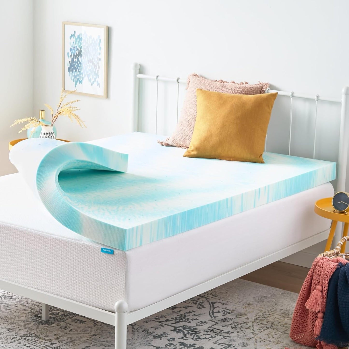 Linenspa 4 Inch King Size Gel Memory Foam Mattress Topper - Cooling & Pressure Relieving Design