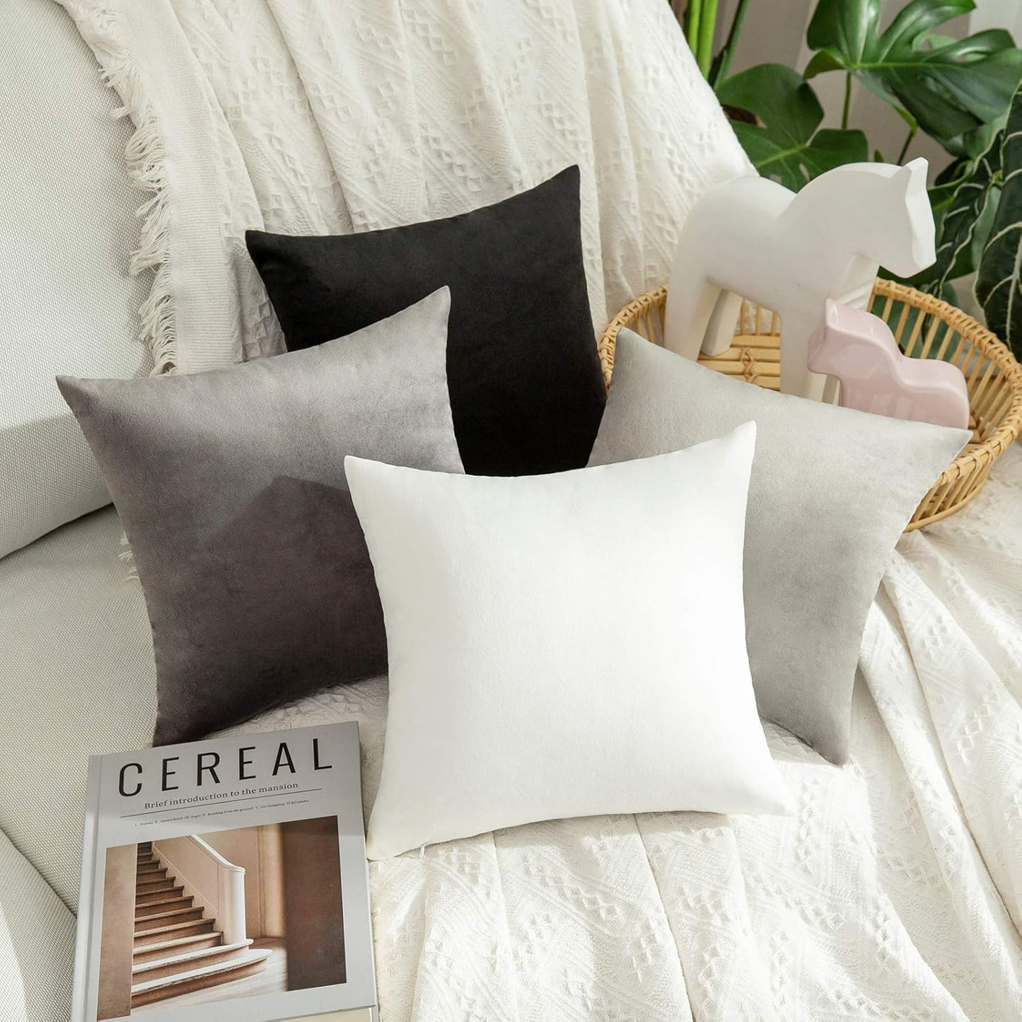 MIULEE Velvet Pillow Covers - Soft Decorative Square Cushion Cases for Couch & Sofa | 12x12 Inch Pure White (Pack of 2)
