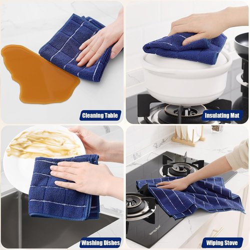 Homaxy Microfiber Kitchen Towels Set - 12 Pack Soft & Absorbent Dishcloths | Quick Drying Rags, Navy Blue 28x16 & 12x12