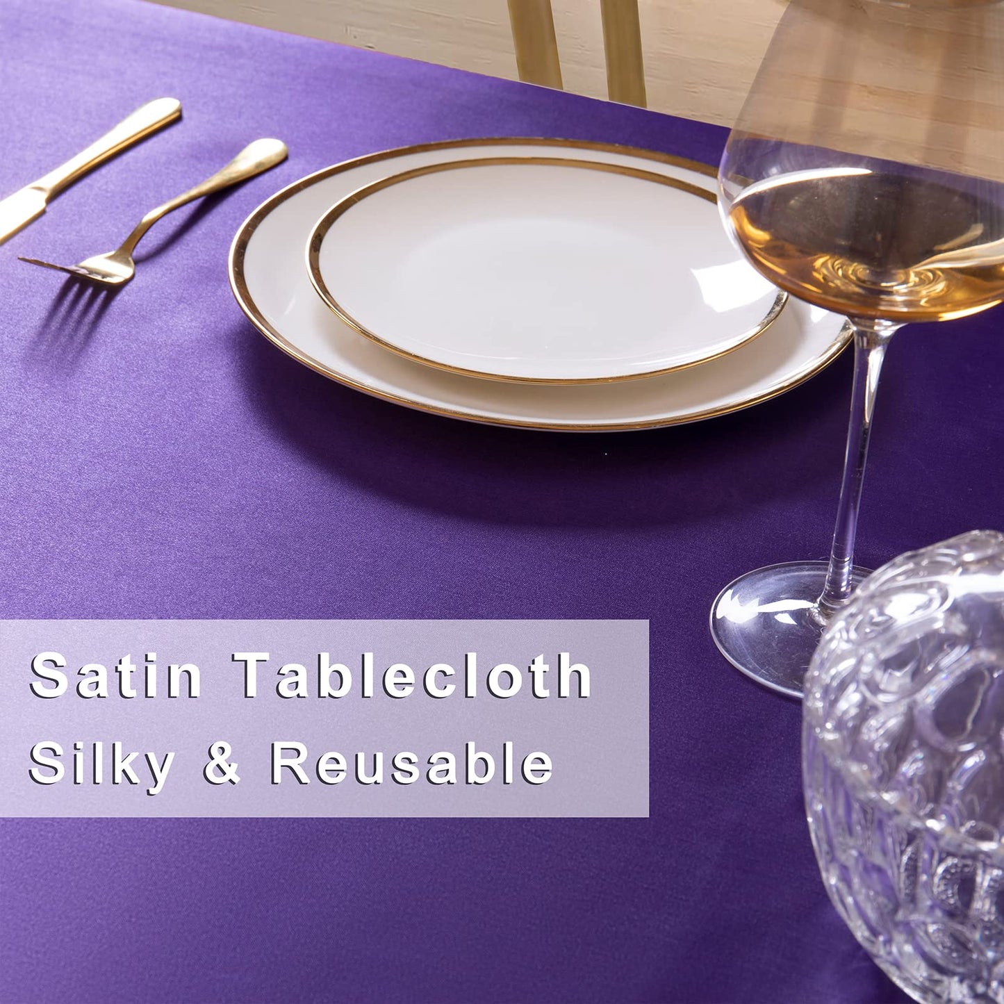 Horbaunal Purple Satin Tablecloth 60 x 102 Inches Rectangle Satin Table Cover Bright Silk Table Cloth Smooth Table Decoration for Wedding Party Banquet