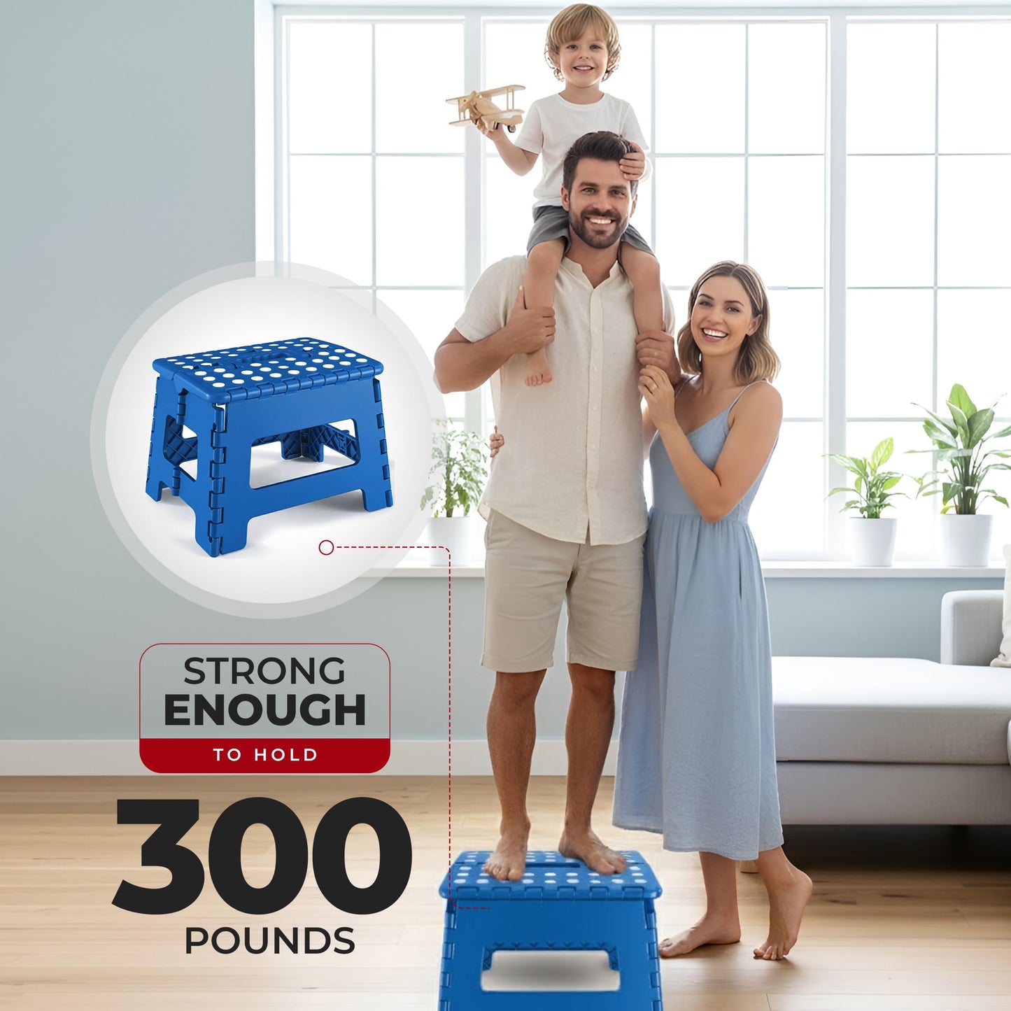 Utopia Home Folding Step Stool with Handle – 9 Inch Anti Slip Collapsible Stool – Holds Up to 300 lbs – Sturdy Plastic Step Stool Foldable for Kitchen, Bathroom and Home Use (1-Pack, Blue)