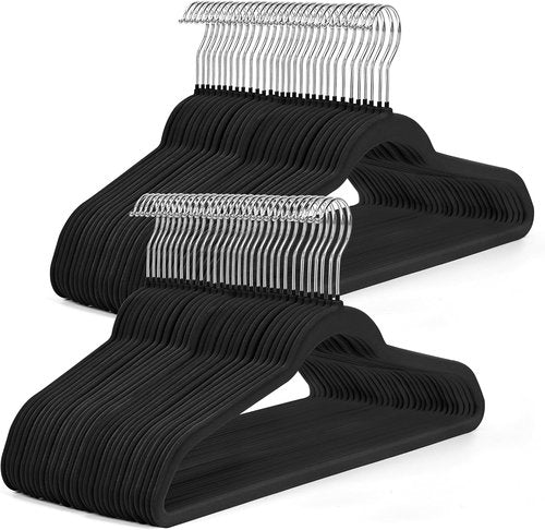 HOUSE DAY Black Velvet Hangers - 50 Pack Non-Slip Felt Closet Essentials, Space-Saving Design