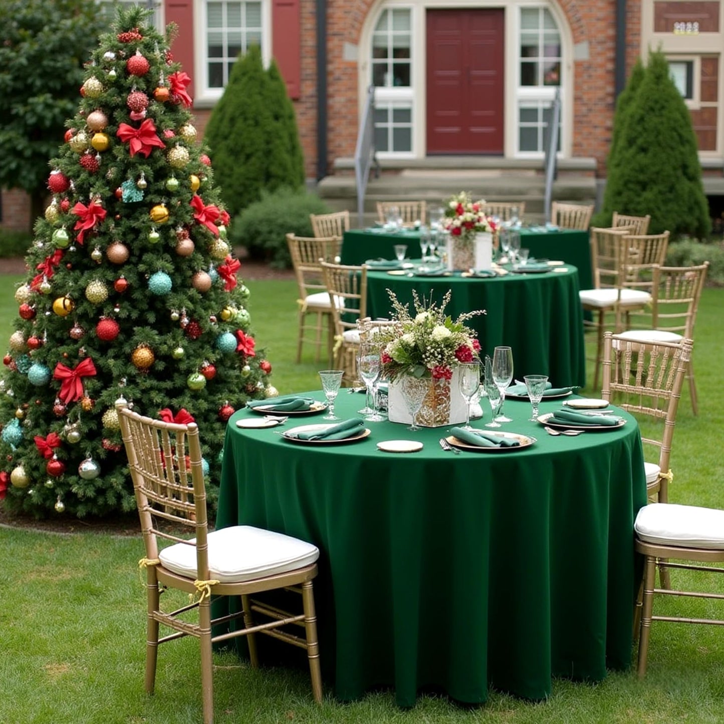 sancua 90 Inch Round Tablecloth, 8 Pack Hunter Green - Circle Polyester Fabric Table Cloth for Christmas Party Reception Banquet Birthday, Washable Formal Table Cover (Fit 30-72 Inch Tables)