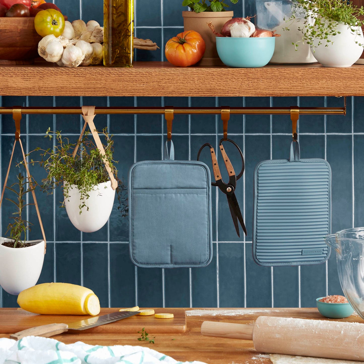 KitchenAid Ribbed Soft Silicone Pot Holder 2-Pack Set, Fog Blue, 7"x9"