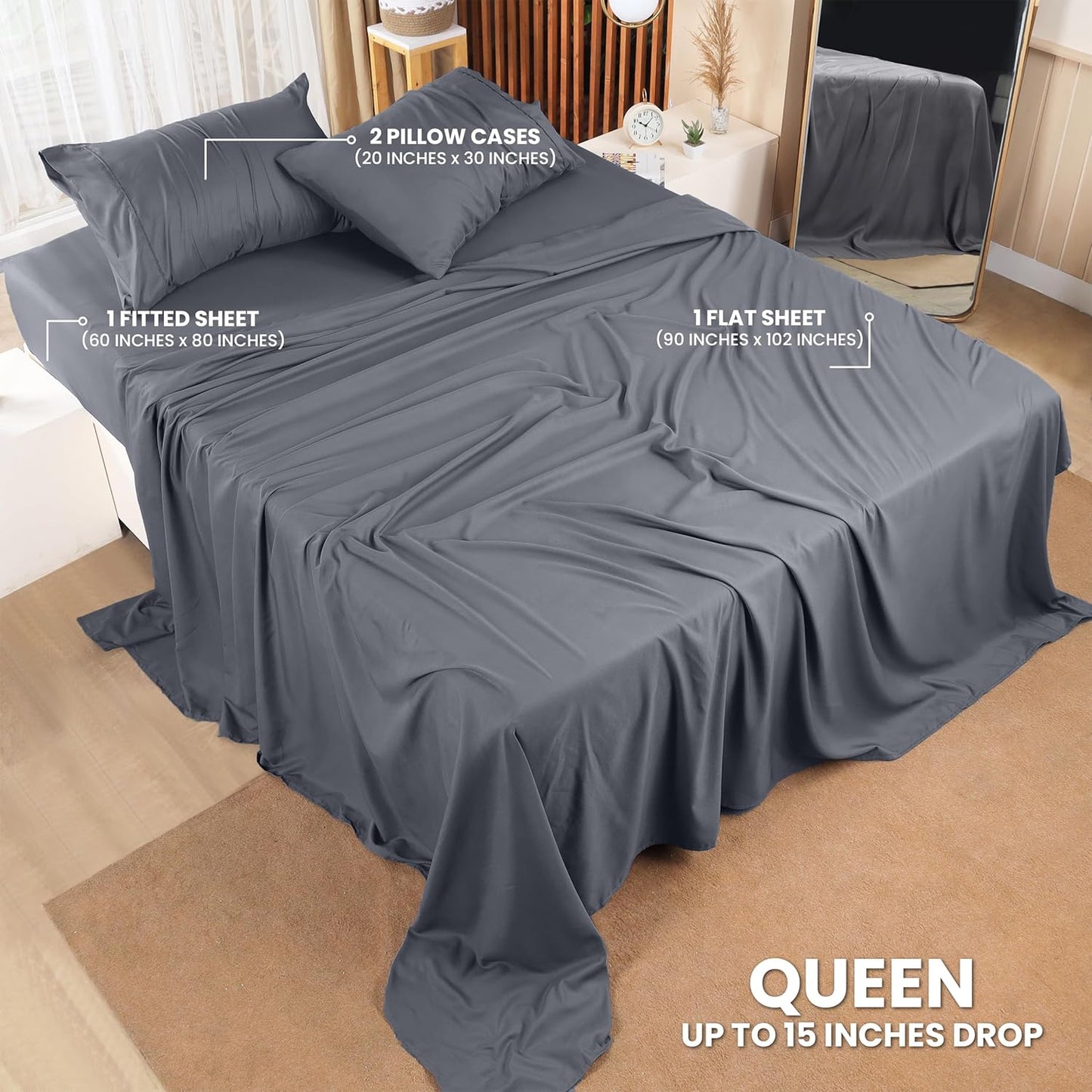 Utopia Bedding Queen Bed Sheets Set - Soft Brushed Microfiber | Fade & Shrink Resistant - Grey