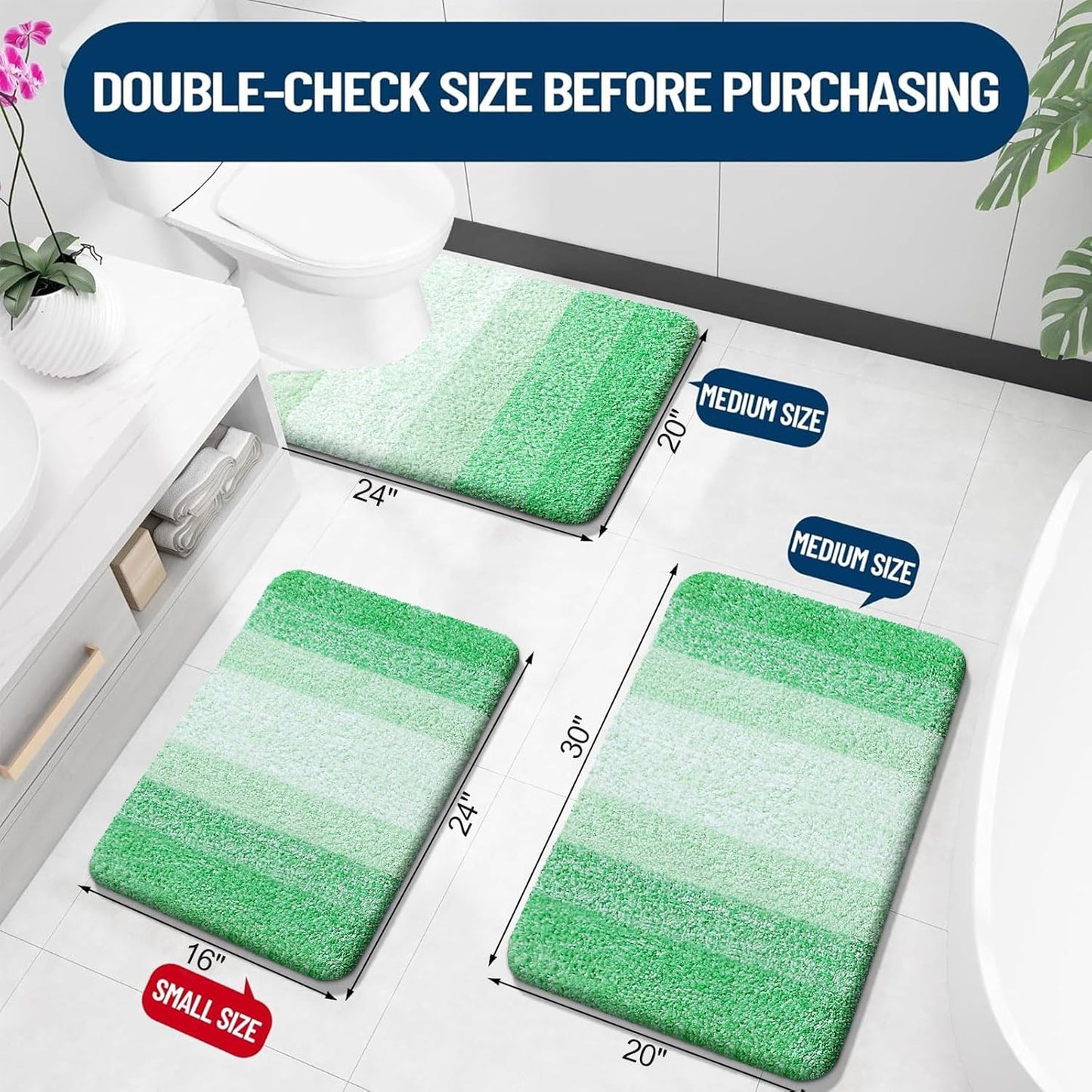 OLANLY Bathroom Runner Rugs - Extra Soft Microfiber, Quick Dry & Machine Washable | 70x24, Green