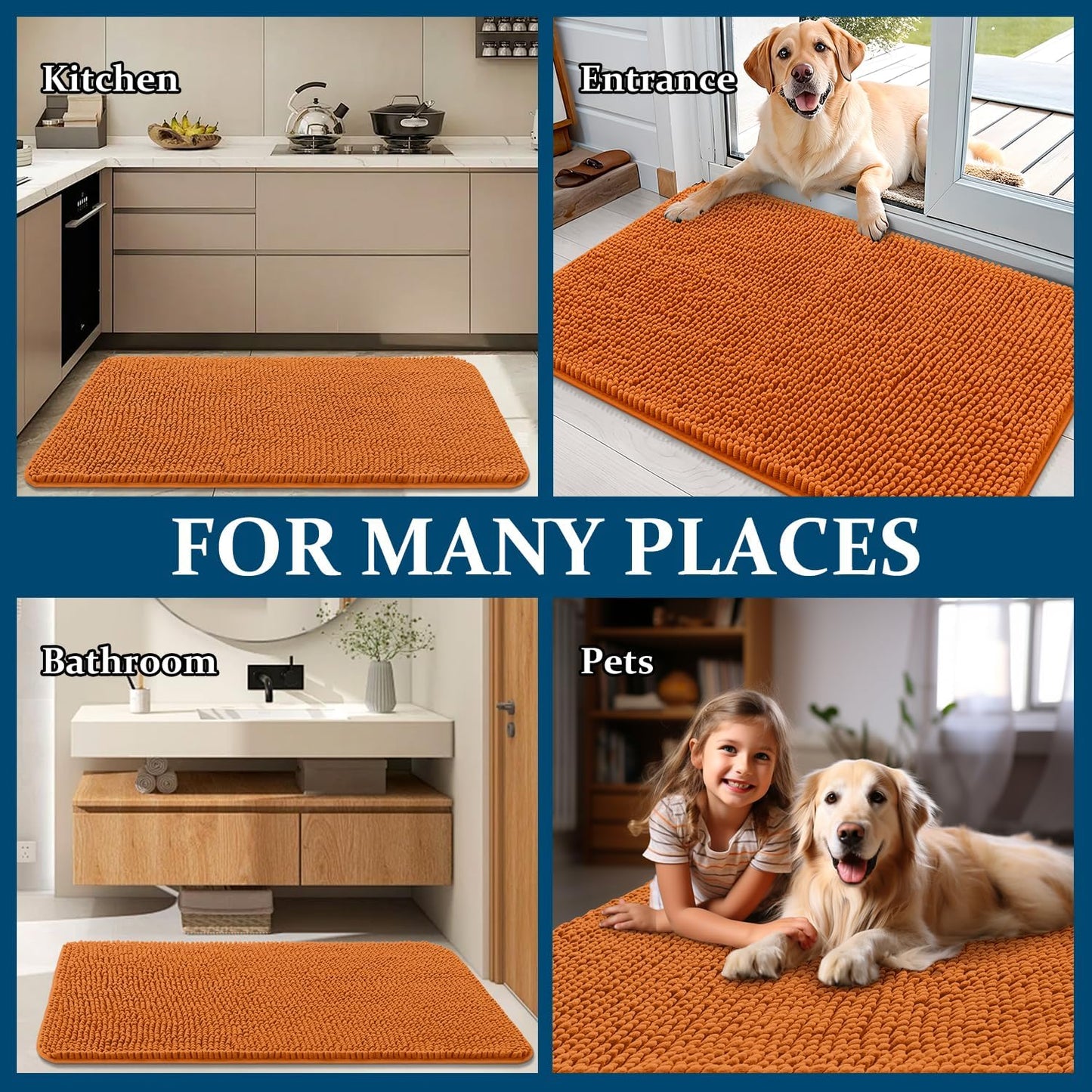 OLANLY Dog Door Mat - Absorbent Non-Slip Washable Doormat for Muddy Paws | 24x16 Inches, Quick Dry Chenille, Clay