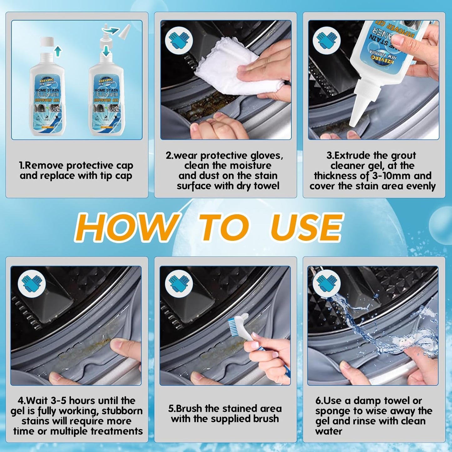 Skiennix Mold Stain Remover Gel - Effective Washing Machine Cleaner for Rubber Seals | 5 Fl Oz