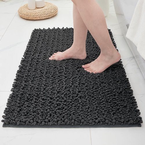 ILANGO Bathroom Rugs - Extra Soft Chenille Bath Mat | Dark Grey 24x17, Non-Slip & Machine Washable