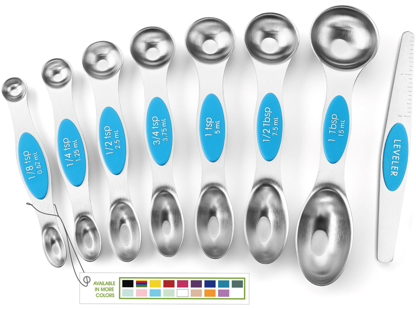 Spring Chef Stainless Steel Magnetic Measuring Spoons Set of 8 with Leveler, Nesting Teaspoon & Tablespoon Measuring Spoons for Dry and Liquid Ingredients, Kitchen Gadgets for Baking & Cooking - Teal