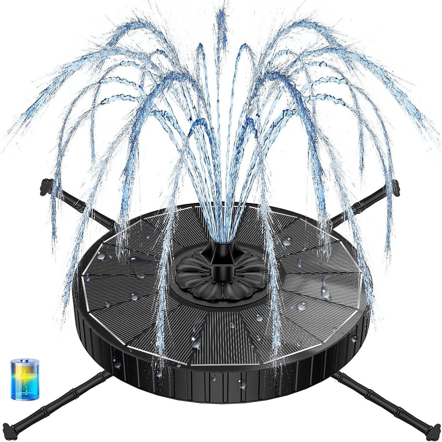 Yzert Solar Fountain - 3-Level Adjustable Water Height & 7 Nozzles | 2000mAh Battery for Garden & Pond