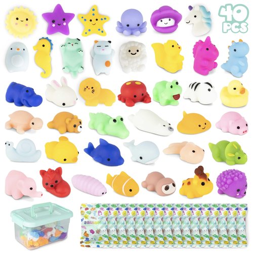 BONNYCO Mochi Squishy Toys Bulk for Kids Party Favors Pack 40. Goodie Bags Stuffers for Kids 3-5 4-8, Return Gifts Birthday Party. Squishy Fidget Toys, Pinata Stuffers Birthday Boys Girls Kawaii