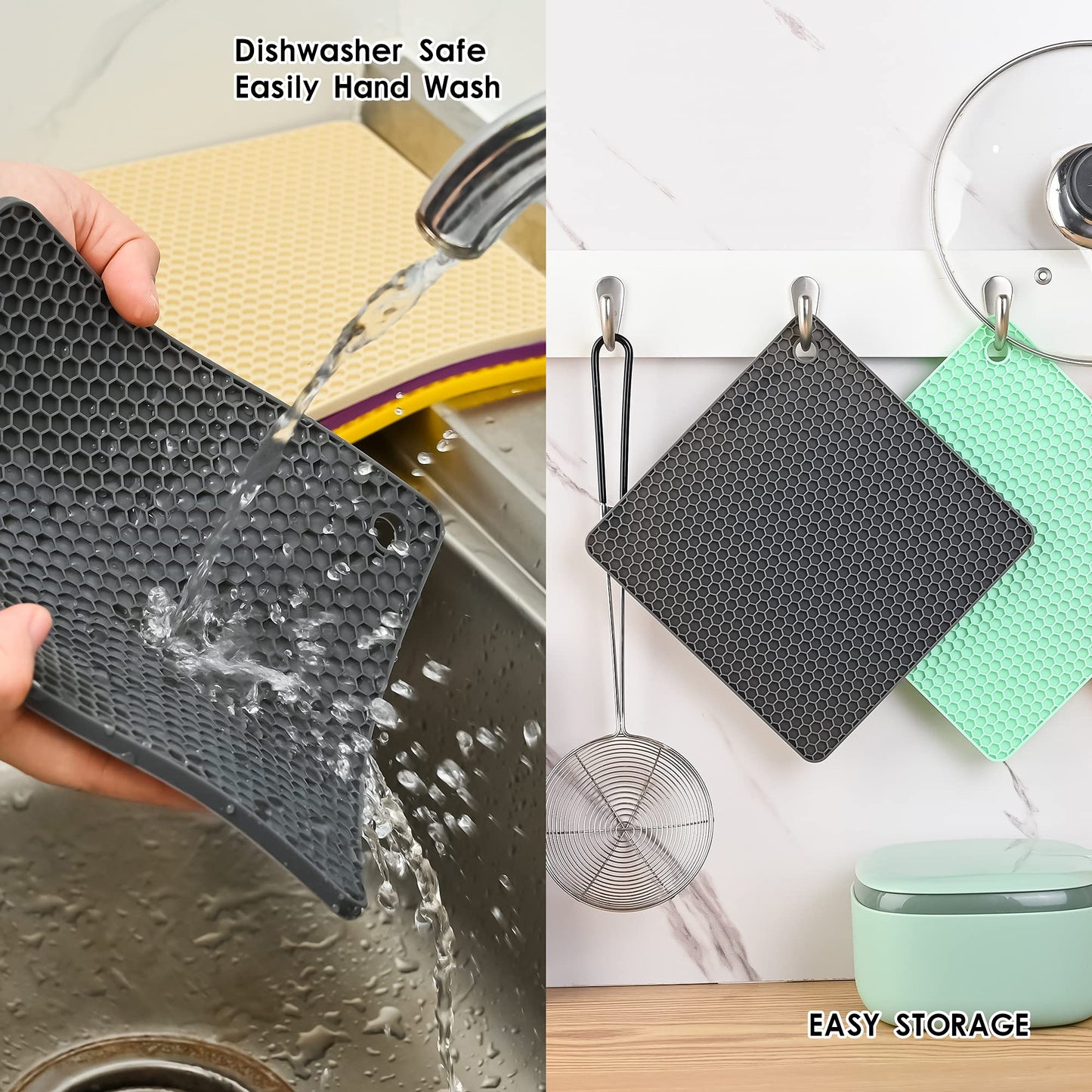 Nstezrne Trivets for Hot Dishes, Trivet Hot Pads for Kitchen, Trivets for Pots and Pans, Silicone Pot Holder, Multi-Use Silicone Trivet Mat Heat Resistant Mats for Countertop Set 4 Black