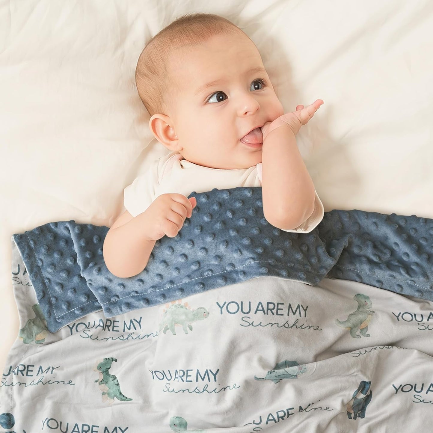 Skiennix Dinosaur Baby Blanket - Super Soft Minky Nursery Throw with Double Layer Dotted Backing | Blue (30" x 40")