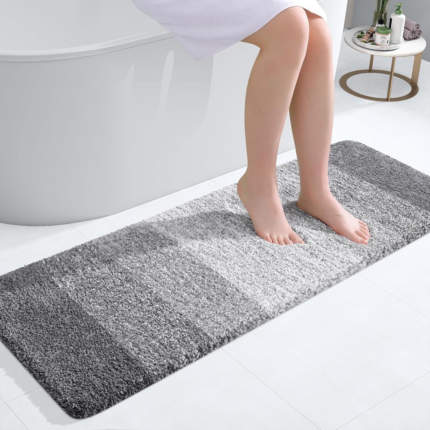 OLANLY Bathroom Runner Rug - Extra Soft Microfiber Mat, Quick Dry & Washable, 47x17 Inches, Grey