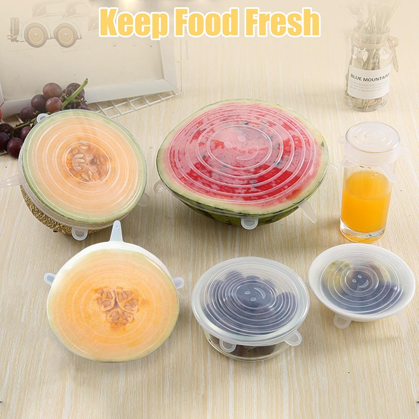 Skiennix 6 Pack Silicone Stretch Lids - Reusable Food Storage Covers for Bowls, Cups & Containers | Dishwasher & Freezer Safe