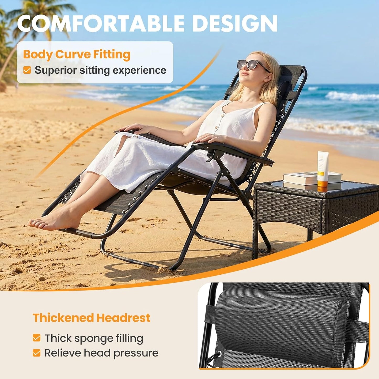 NEWBULIG Zero Gravity Chair Set of 2 - Portable Adjustable Lounge Chairs with Cup Holders & Mesh Back