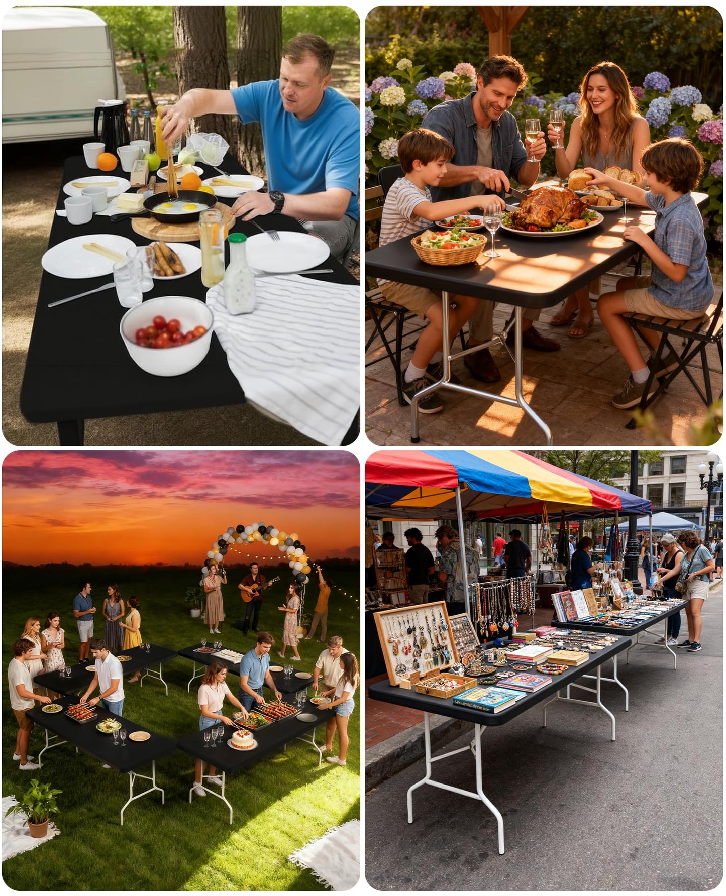 Lemict 6FT Picnic Black Spandex Table Cloth - 1 Pack Fitted Rectangle Tablecloth for Folding Tables, Washable Table Cover for Outdoor, Camping, Picnic, Banquet and Party(30" x 72")