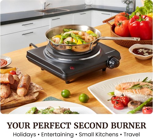 Elite Gourmet Electric Burner - 1000W Cast Iron Hot Plate with 7 Heat Settings | Portable Cooktop for RVs, Dorms & Small Kitchens