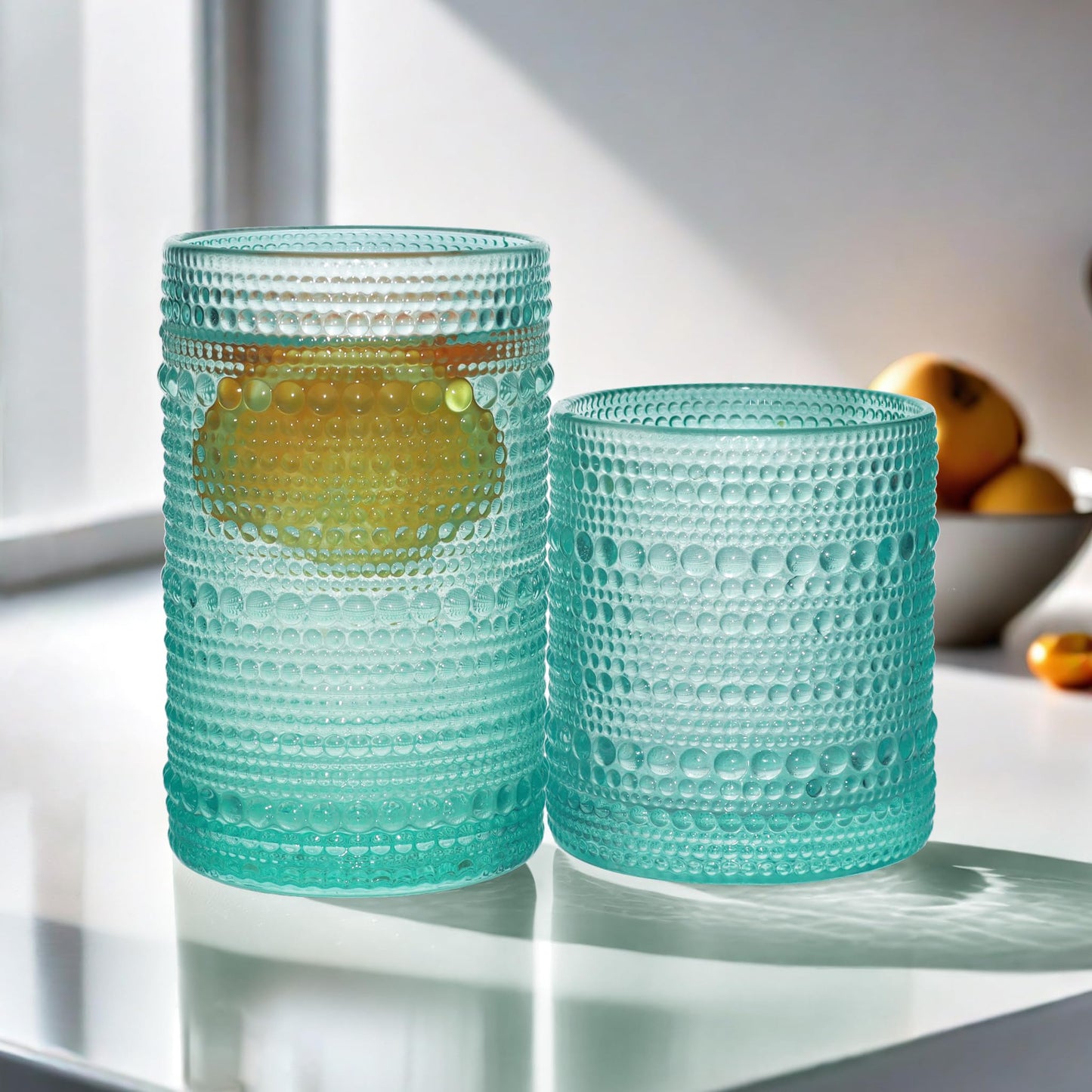 Lumkit Vintage Hobnail Driinking Glasses Set, Glassware Drinking Set of 8, 12 oz Highball Glasses & 10 oz Cocktail Glasses, Tumbler Glasses for Cocktails, Whiskey, Juice, Milk
