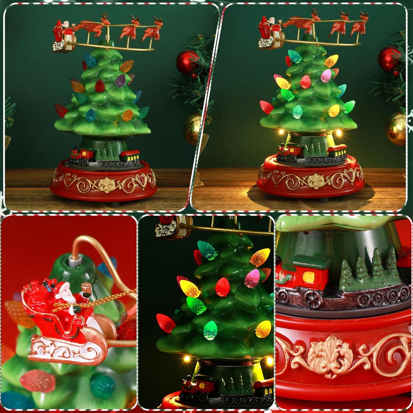 Regine Switzerland Musical Pre-Lit Artificial Christmas Tree - Spinning Train & Elk Figurines | Holiday Tabletop Decor