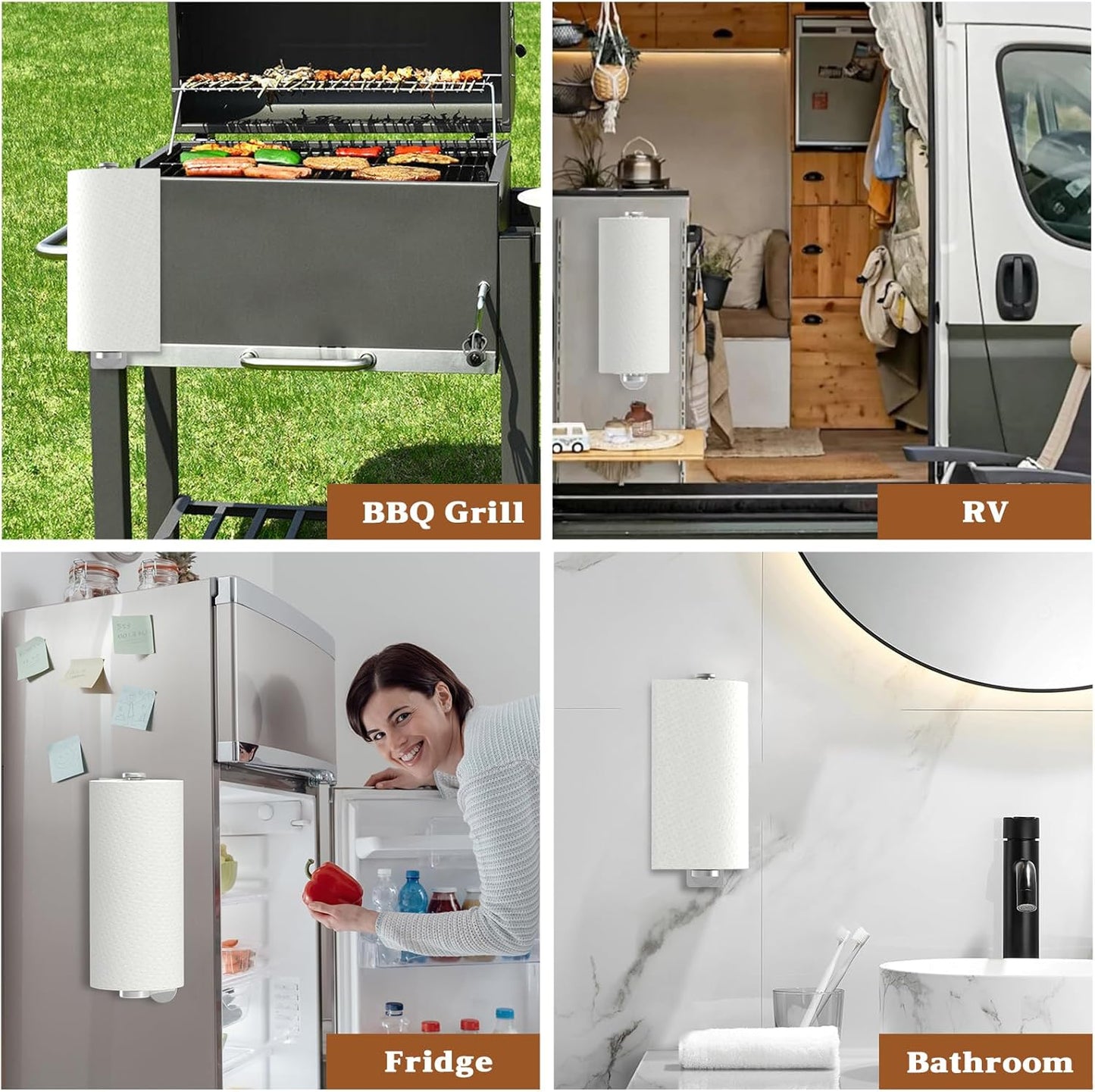 Swaitee Magnetic Paper Towel Holder - No Drill, One-Hand Tear Mechanism, Silver | Self-Adhesive for Kitchen & RV