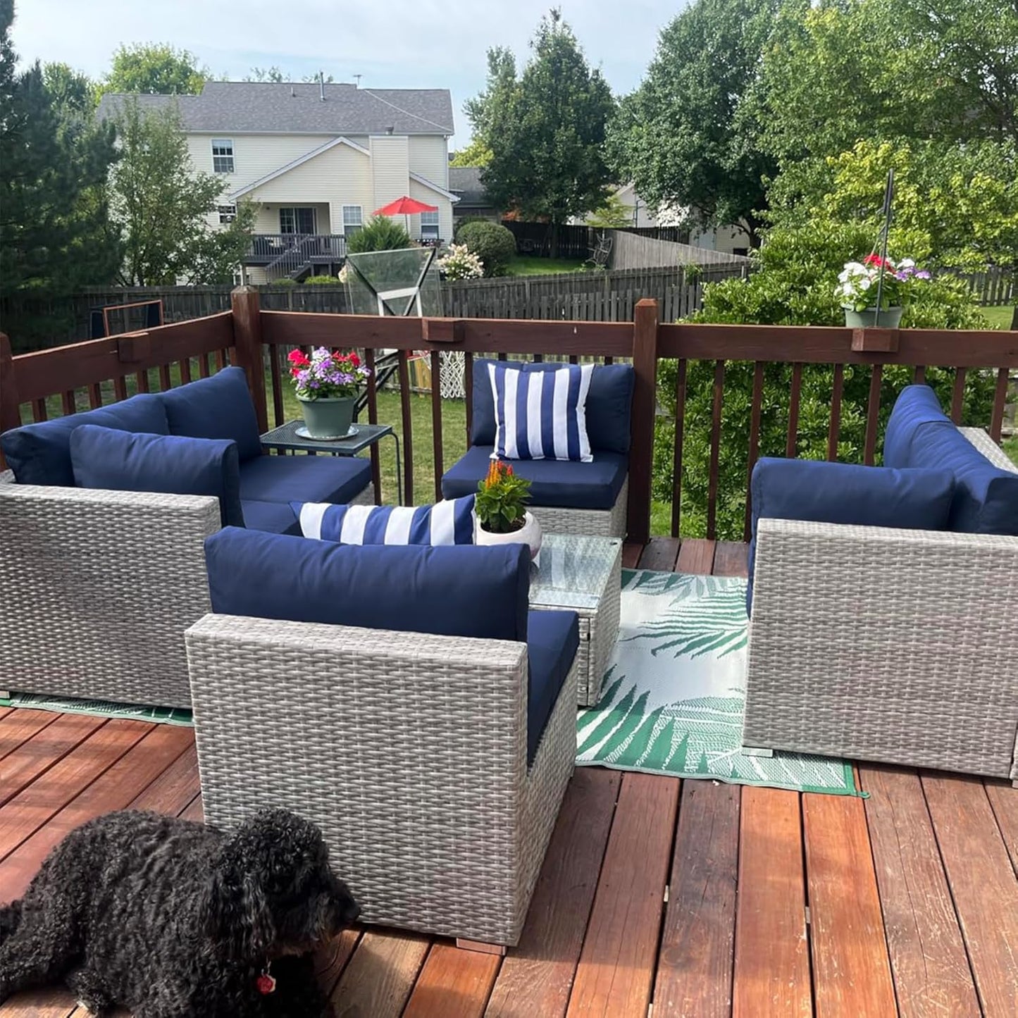 Sqodok Waterproof Outdoor Cushion Covers - 14-Piece Slipcovers for 7-Piece Rattan Sectional Sofa | Washable Blue