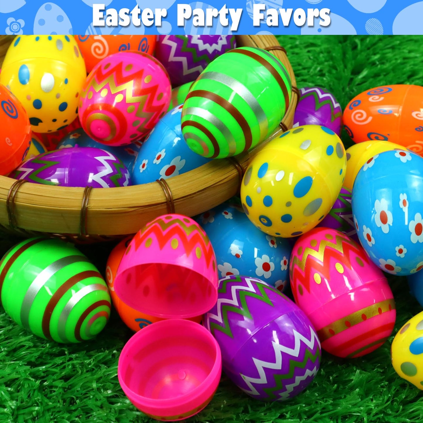 JOHOSEEK Plastic Easter Eggs Fillable, 36 PCS Printed Bright Easter Eggs Empty, Colorful Eggs for Easter Gifts Party Favors Eggs Hunt, Easter Basket Stuffers, Plastic Eggs Bulk