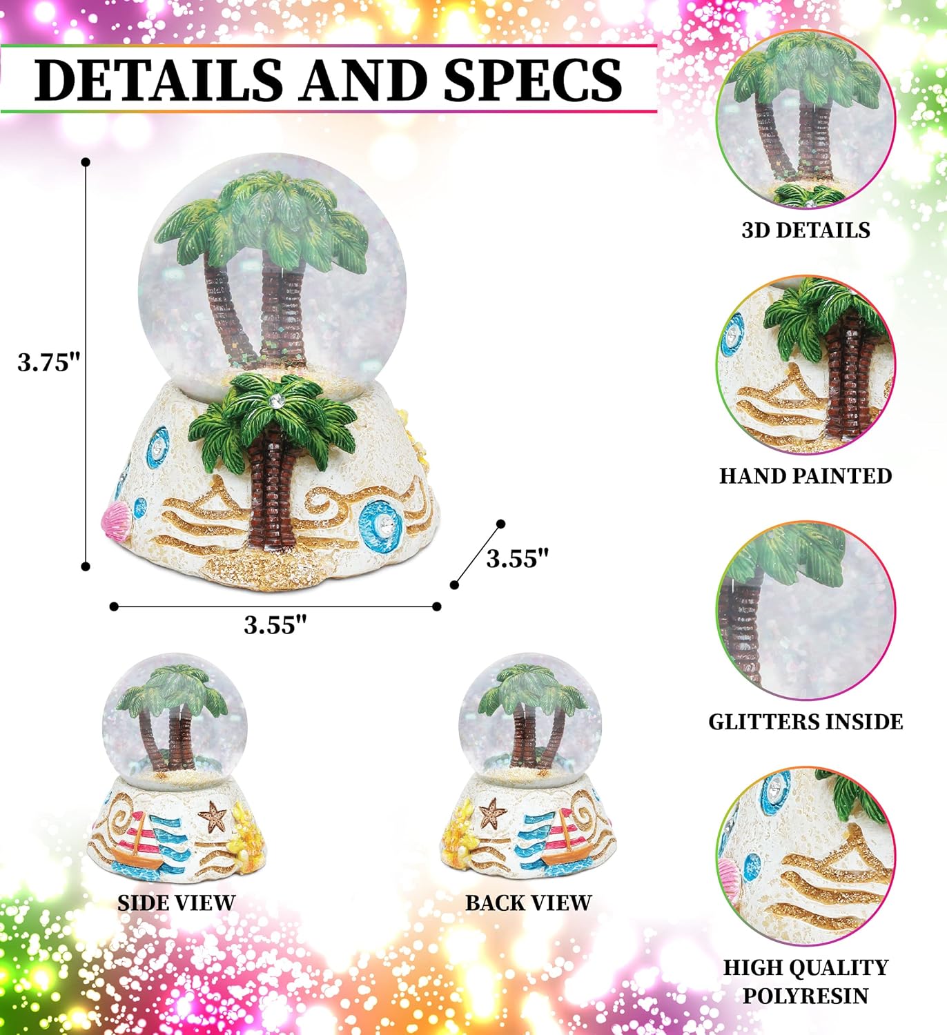 Sparkling Palm Tree Snow Globe - COTA Global Water Globe Figurine for Home Decor, Perfect Collectible Gift for Birthdays & Holidays