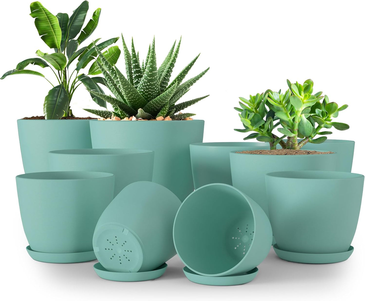 Utopia Home - Indoor Plant Pots with Drainage - 7 to 4.8 Inches Aqua Plastic Planters (Pack of 10)