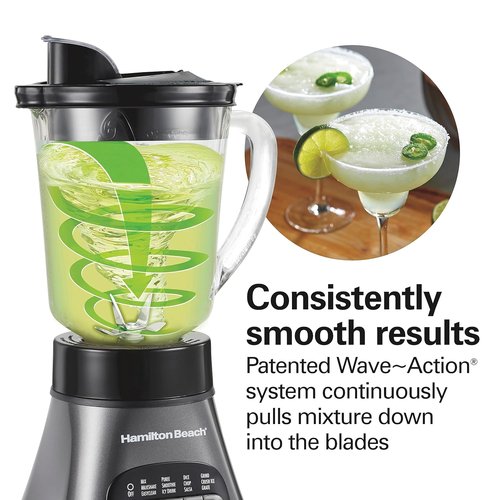Hamilton Beach Blender & Food Processor Combo - 700W for Smoothies & Shakes | 40 oz Glass Jar, Gray & Black
