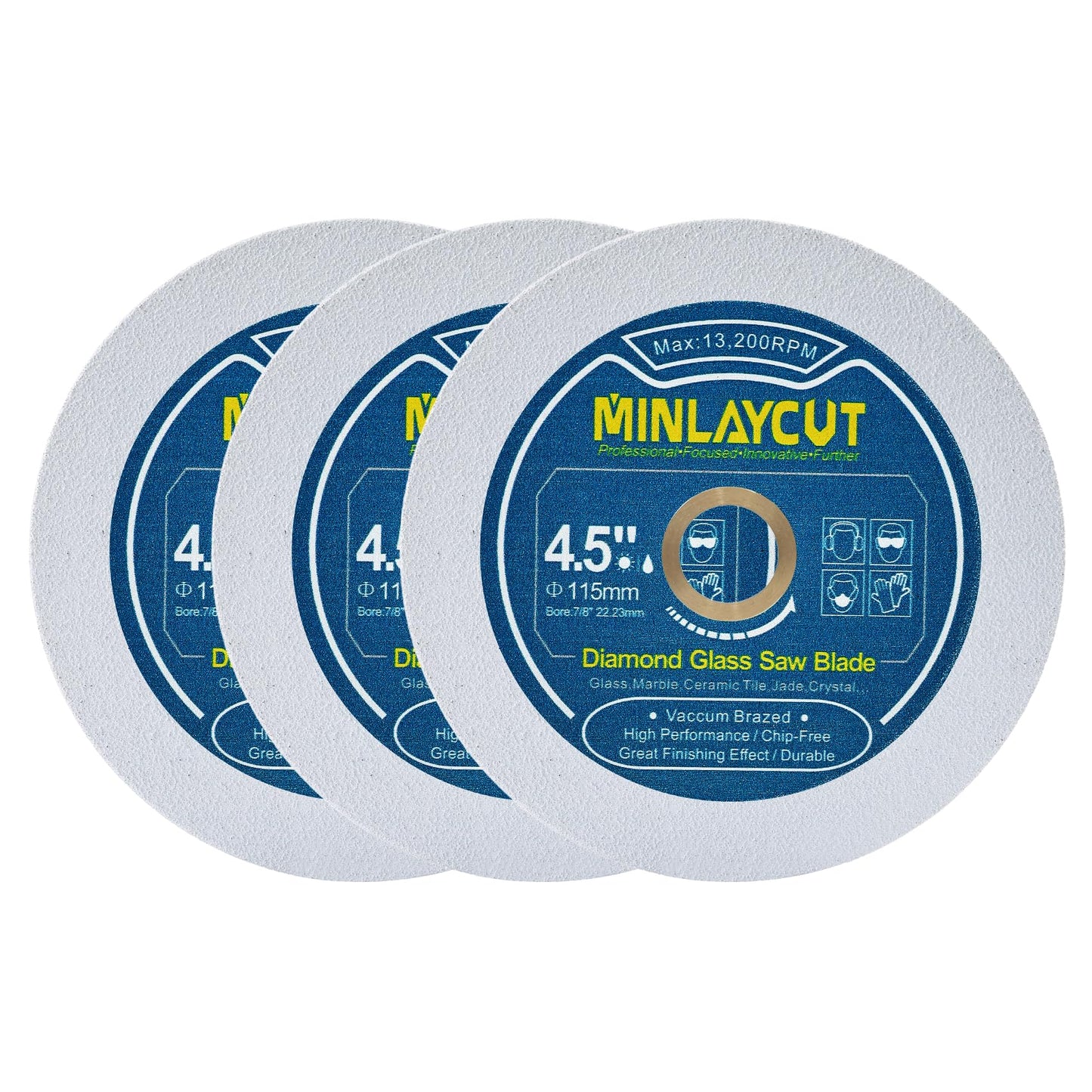MINLAYCUT Diamond Glass Cutting Disc - 3pcs 4.5 inch/115mm Saw Blades for Cutting Glass Jade Crystal Wine Bottle for Angle Grinder Arbor 7/8'' x 5/8''