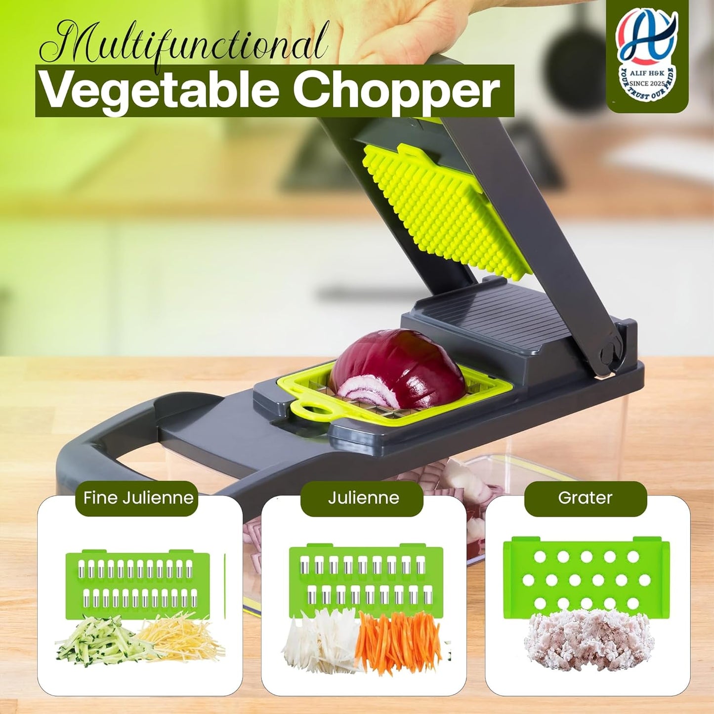 Vegetable Chopper - Skiennix 16-in-1 Food Slicer with 8 Stainless Steel Blades & Storage Container