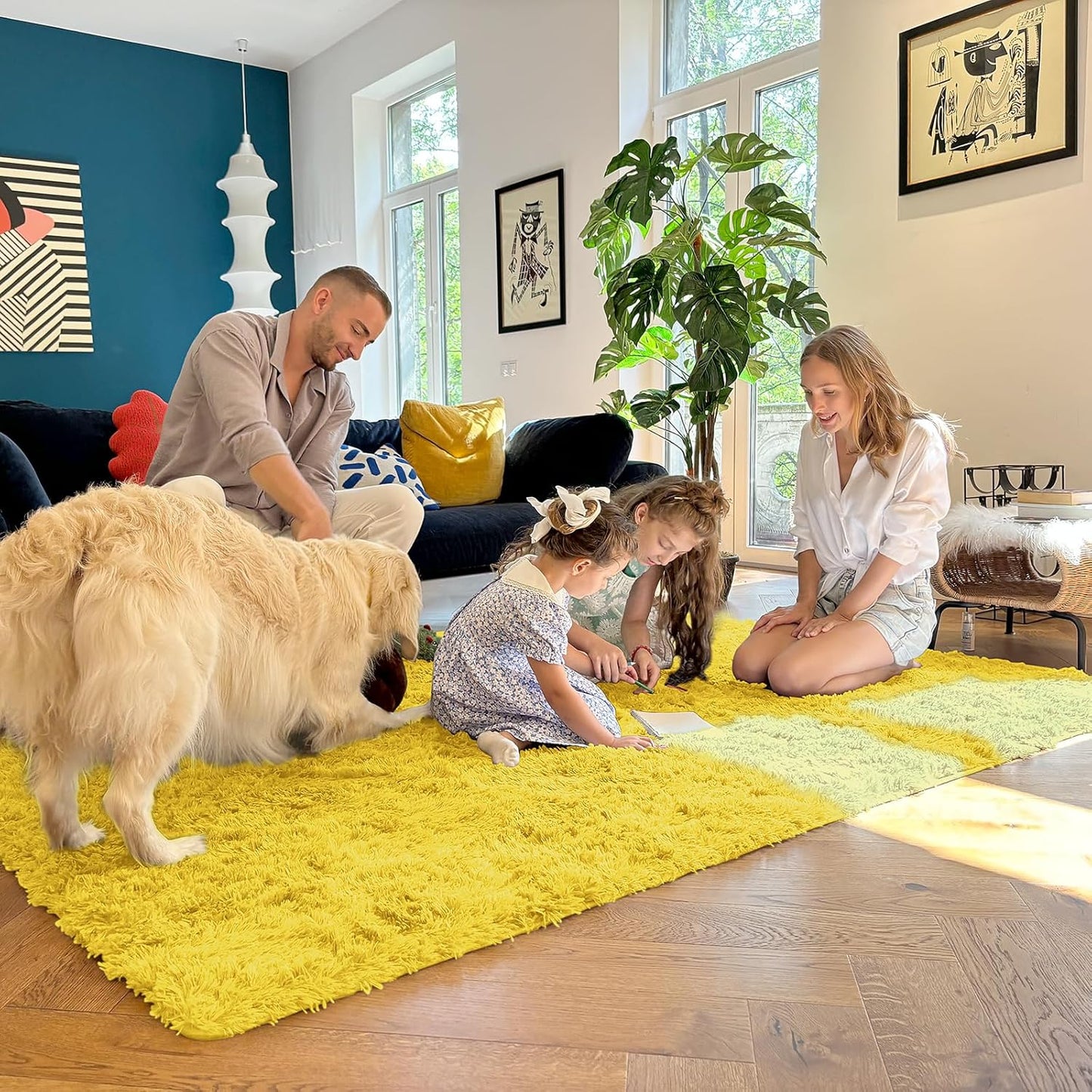 OLANLY Large Area Rug - Soft Fluffy Shaggy Carpet for Living Room & Bedroom | 5x8, Yellow