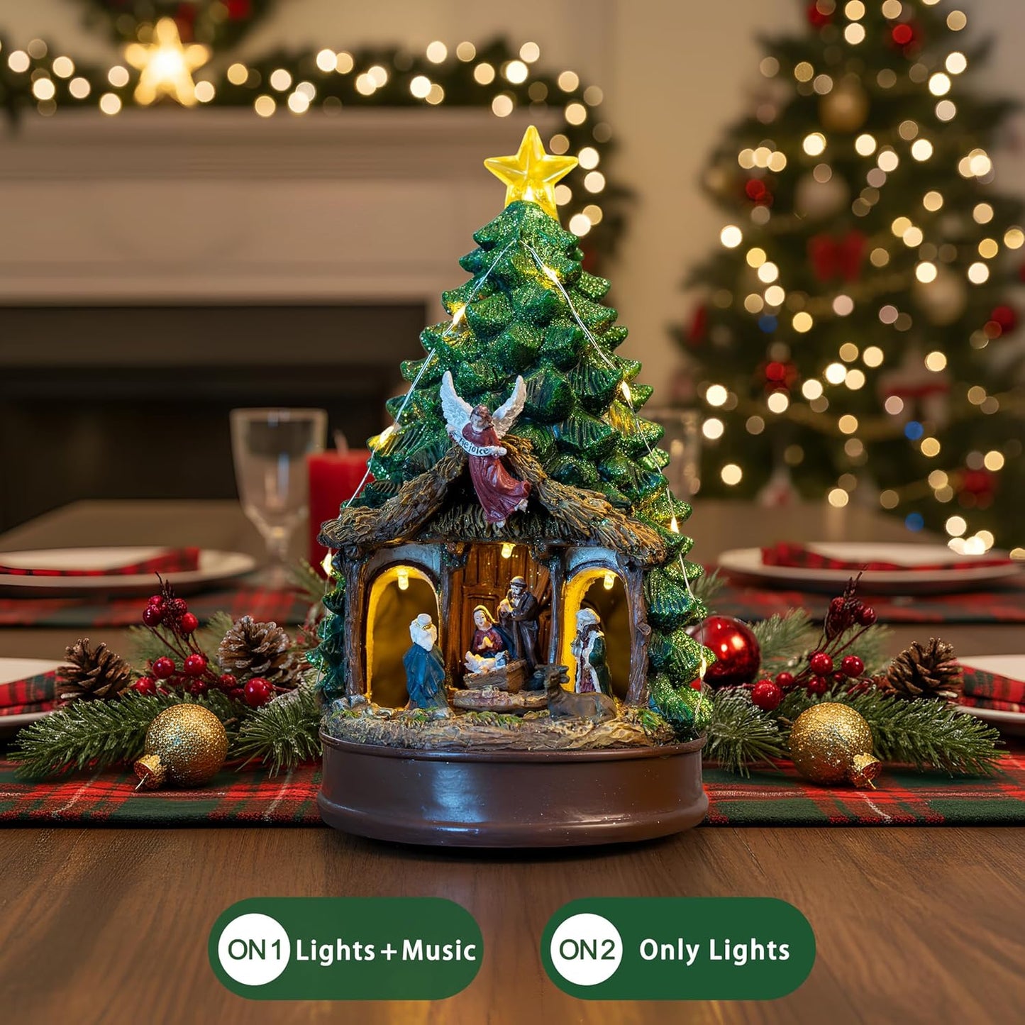 Regine Switzerland Christmas Tree Nativity Scene - Animated Adoration of The Magi with LED Lights & Music | Festive Home Decor