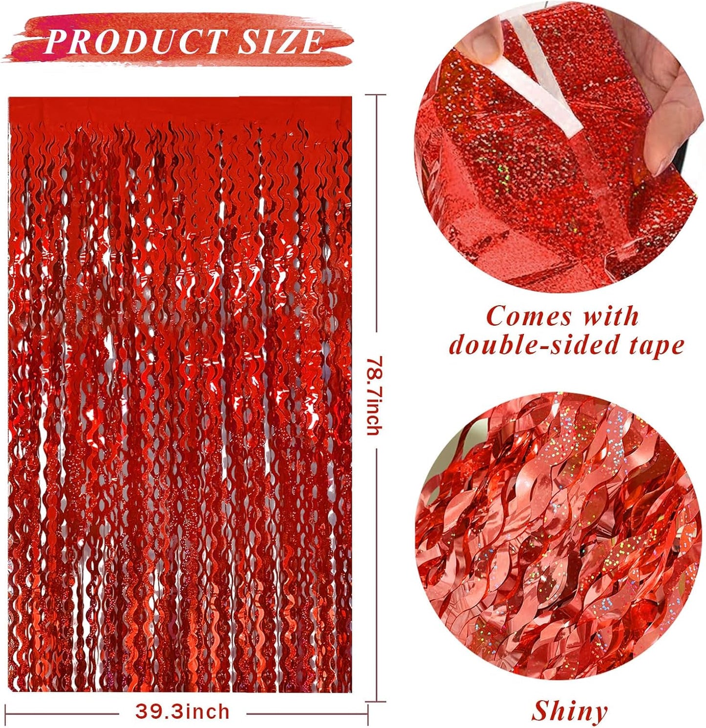 Red Tinsel Foil Fringe Curtains - Sparkling Wavy Backdrop for Parties & Events | Perfect for Photo Booths