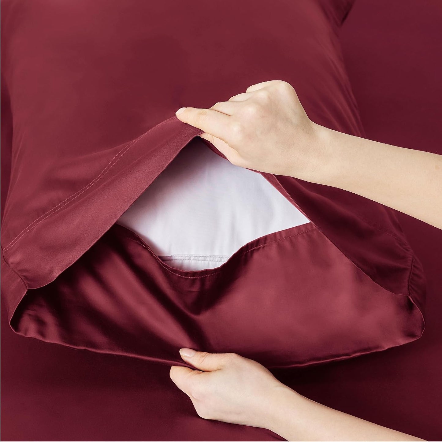 Bedsure Cooling Twin Sheets - Breathable Rayon from Bamboo | Soft & Silky Hotel Luxury Bedding in Burgundy