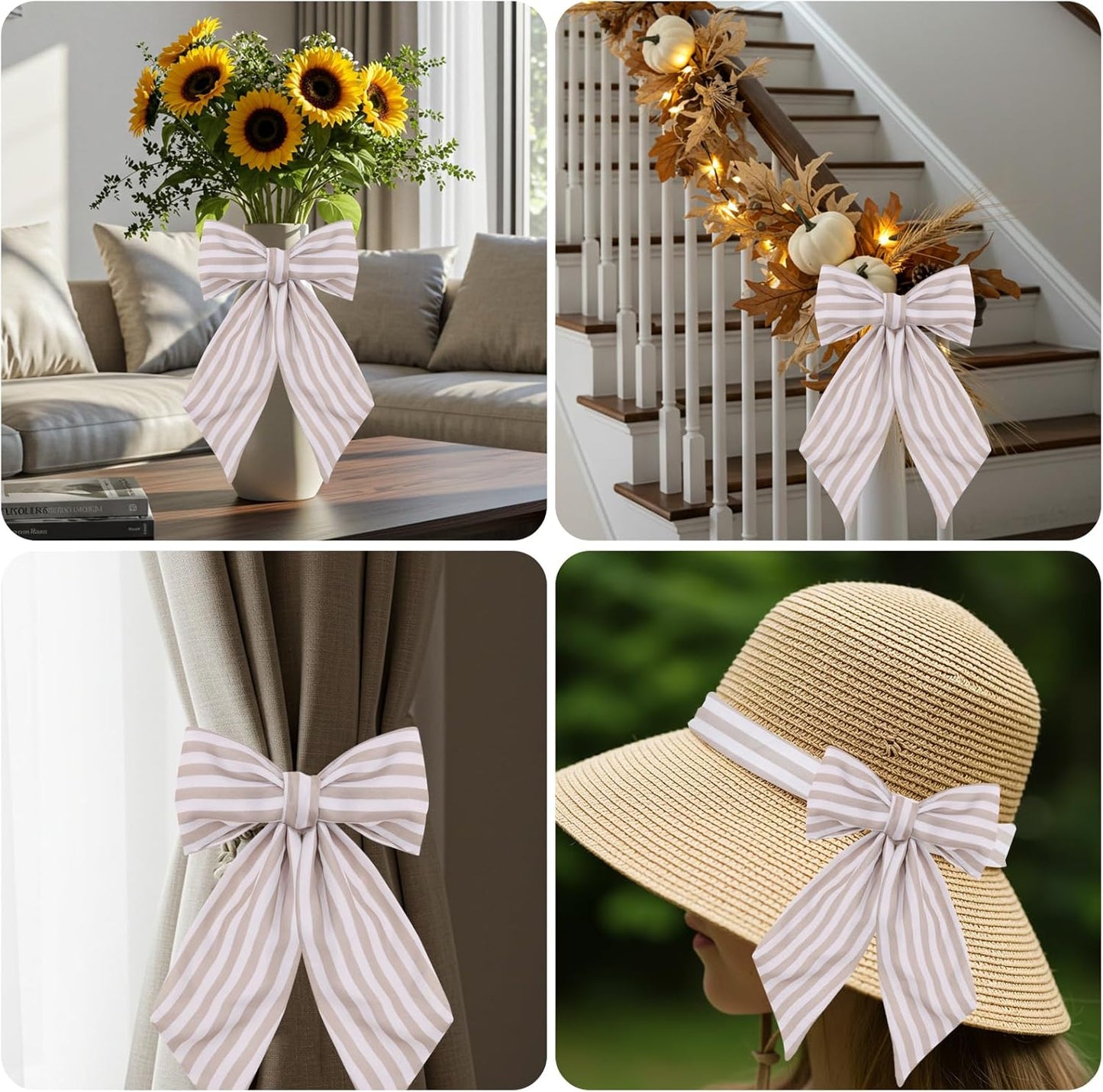 TONIFUL Wreath Sash - 4.5" x 56" Burlap Stripe Ribbon for Indoor/Outdoor Holiday Decor