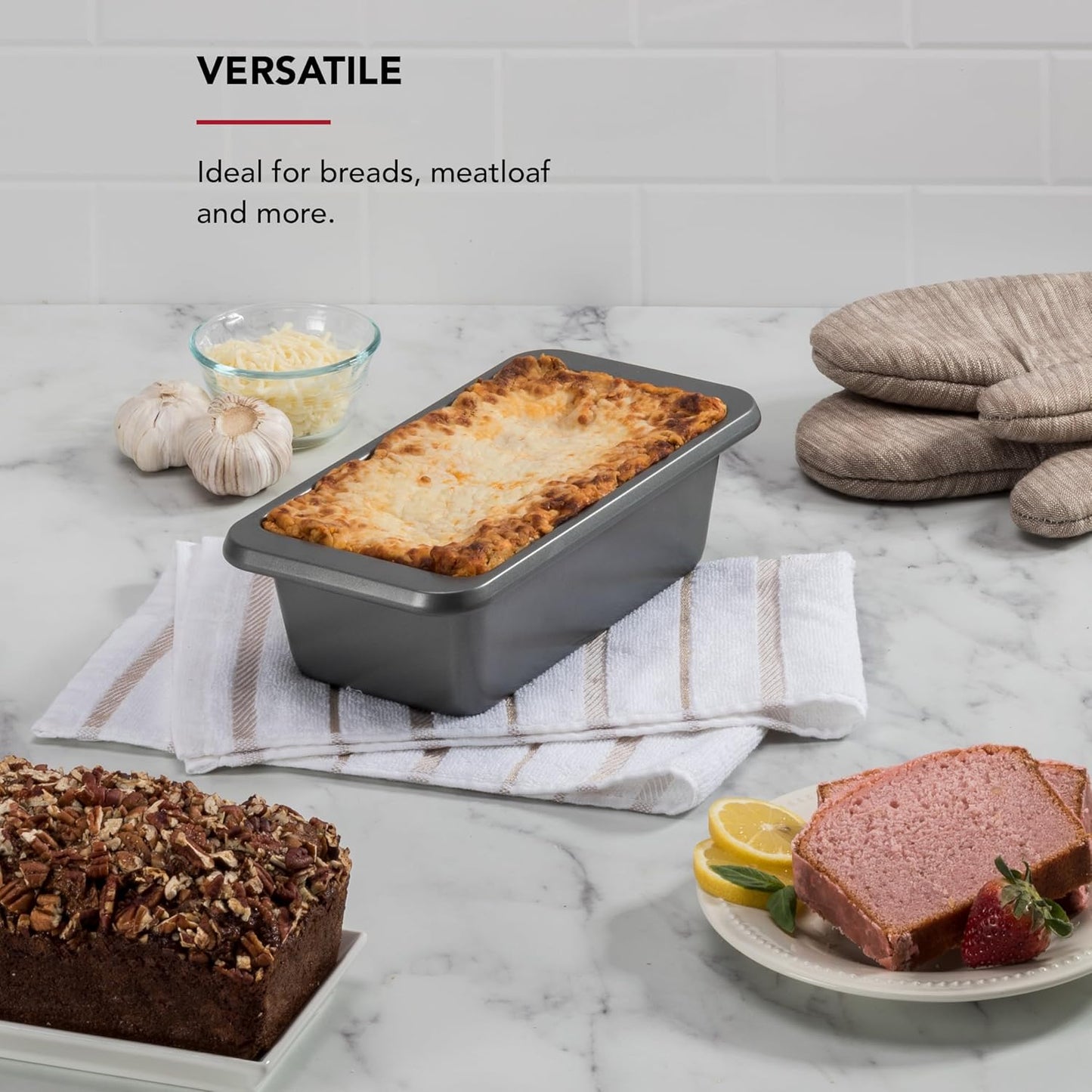 KitchenAid Nonstick Loaf Pan - Swiss Engineered Aluminized Steel, Dishwasher Safe, 9 x 5 Inch, Contour Silver
