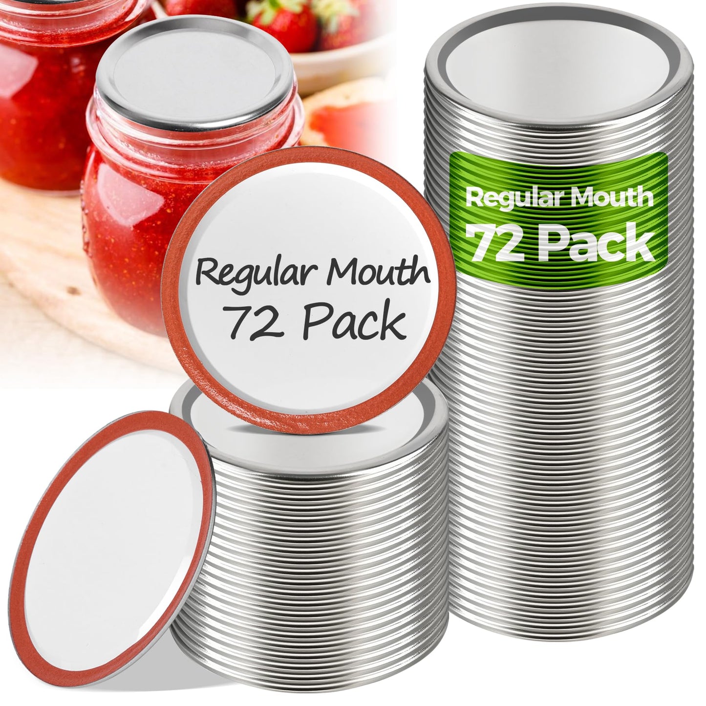 ComSaf 72 Pcs Mason Jar Lids Regular Mouth, Compatible with Electric Vacuum Sealers Canning Lids for Pickling, Fermenting, Jam Making, Canning Supplies, Fit for 2.75 inches Regular Mouth Mason Jars
