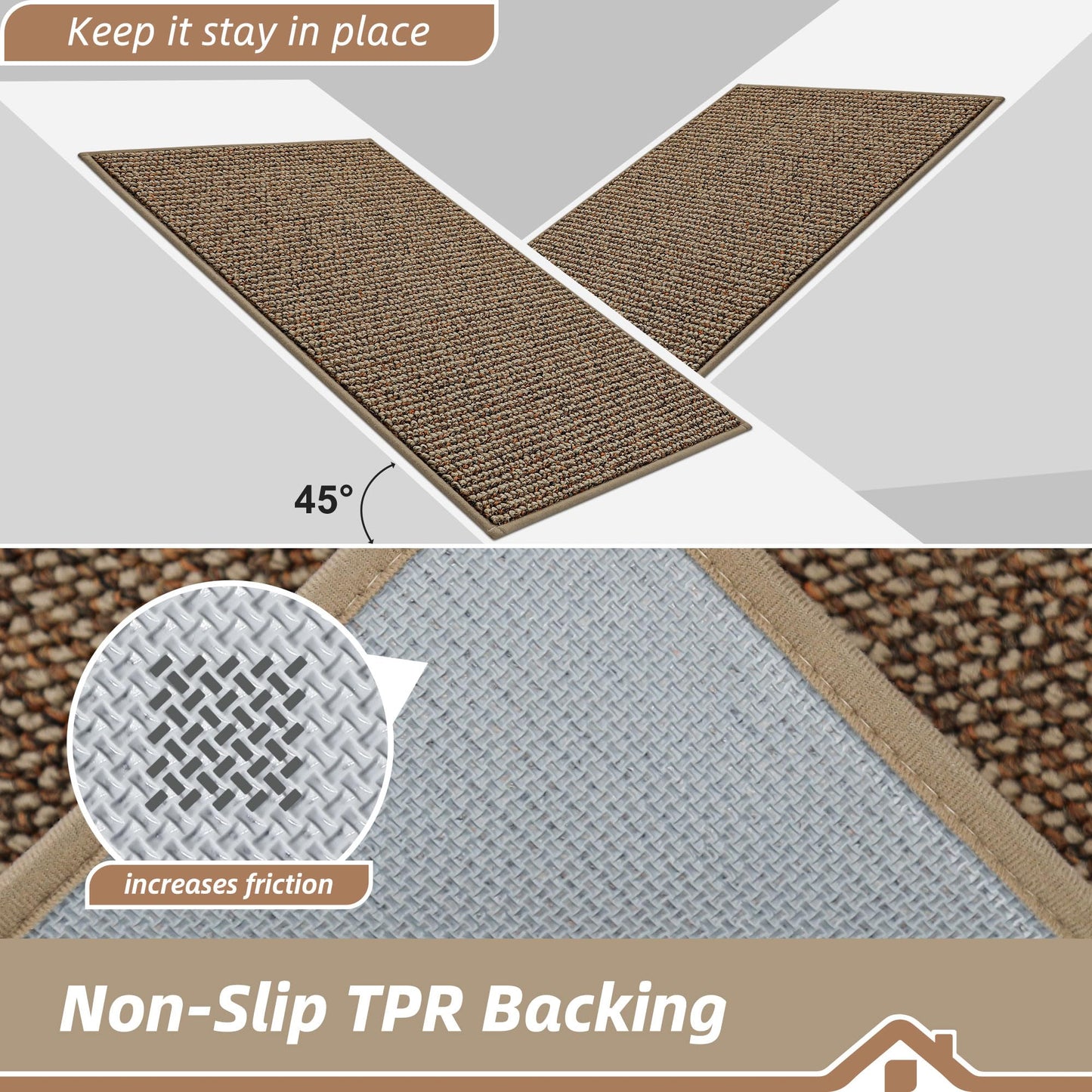 BEQHAUSE Kitchen Rugs and Mats 2PCS, Non-Slip Kitchen Mats for Floor, Absorbent and Stain Resistant Kitchen Runner, Machine Washable Rugs for Kitchen, Laundry & Sink, 20"x32"+20"x48", Taupe