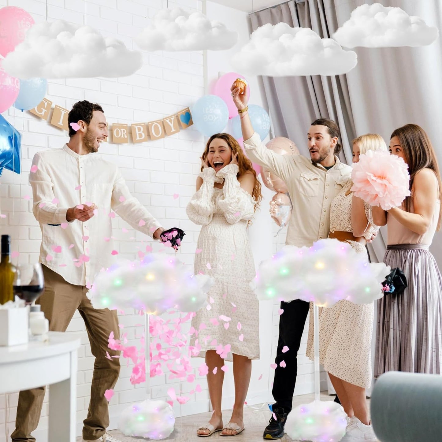 Skiennix 4 Set Artificial LED Cloud Lights - Fluffy Cotton Clouds Decor for Baby Showers & Parties