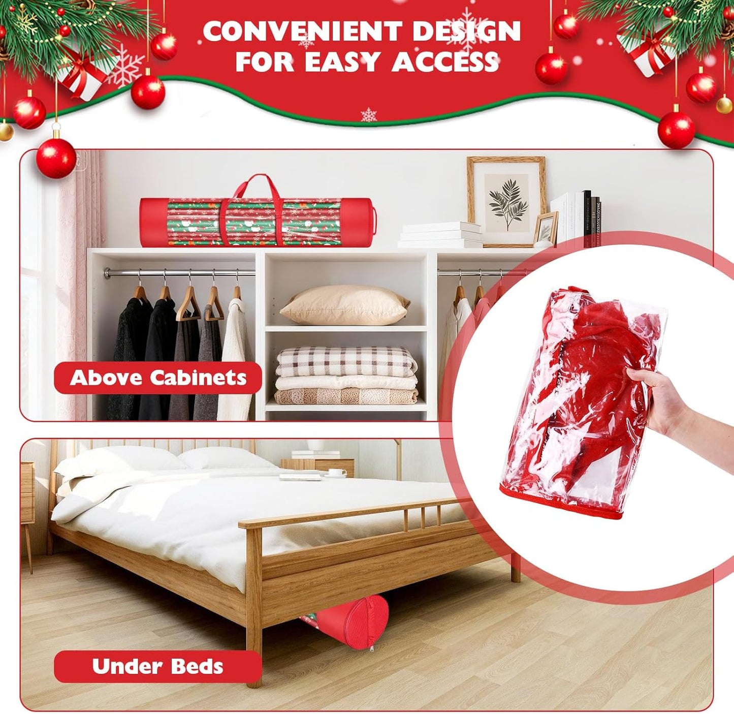 Skiennix Christmas Gift Wrapping Paper Organizer - Durable 600D Oxford Fabric | Holds 18-25 Rolls, 40 Inch, Red